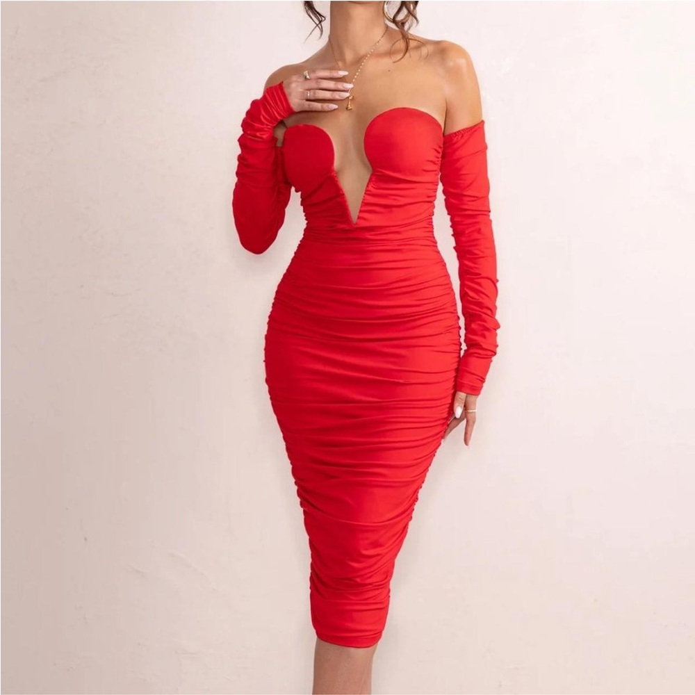 Elegant Red Women's Dress M/L - Picture 4 of 14